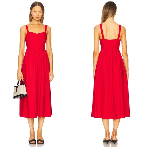 NEW ASTR The Label RED Sweetheart CORSET Linen A-LINE Midi DRESS XS - Picture 2 of 16